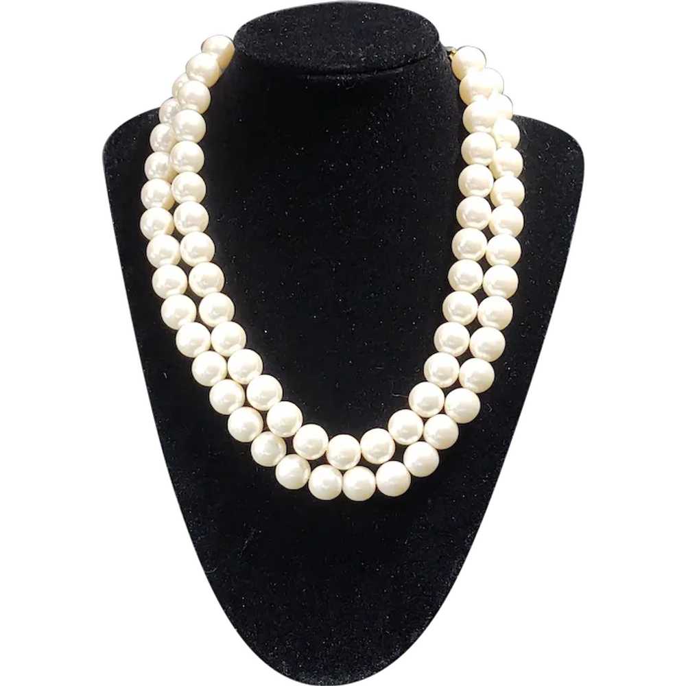 Imitation Double Strand Pearl Necklace w/Gold Ton… - image 1