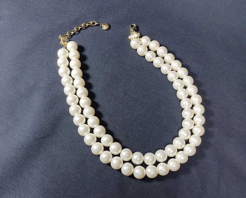 Imitation Double Strand Pearl Necklace w/Gold Ton… - image 2