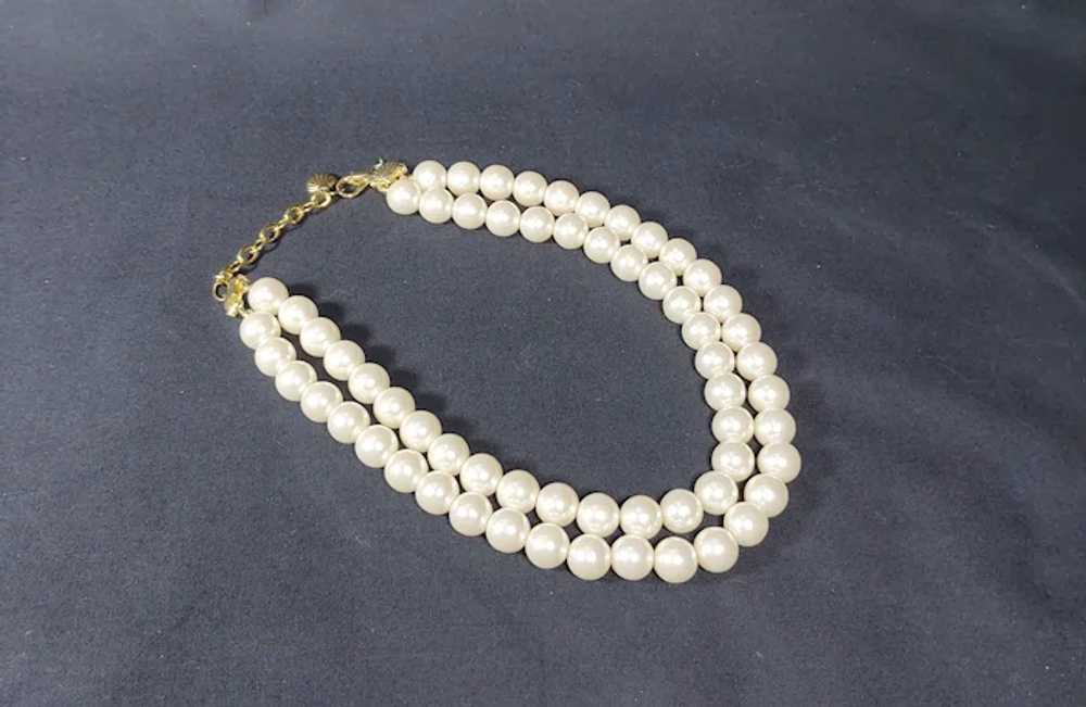 Imitation Double Strand Pearl Necklace w/Gold Ton… - image 3