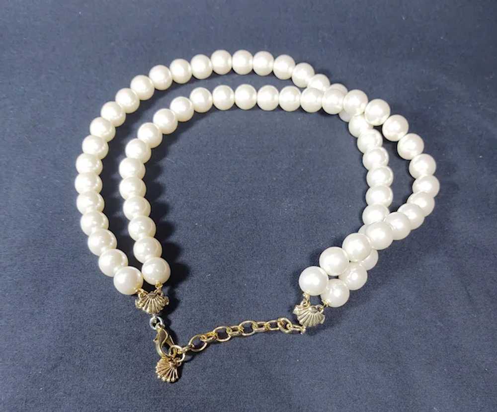 Imitation Double Strand Pearl Necklace w/Gold Ton… - image 4