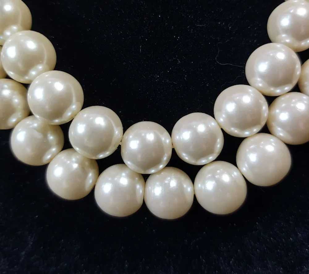 Imitation Double Strand Pearl Necklace w/Gold Ton… - image 5