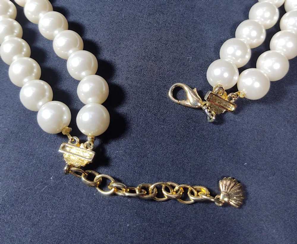 Imitation Double Strand Pearl Necklace w/Gold Ton… - image 6
