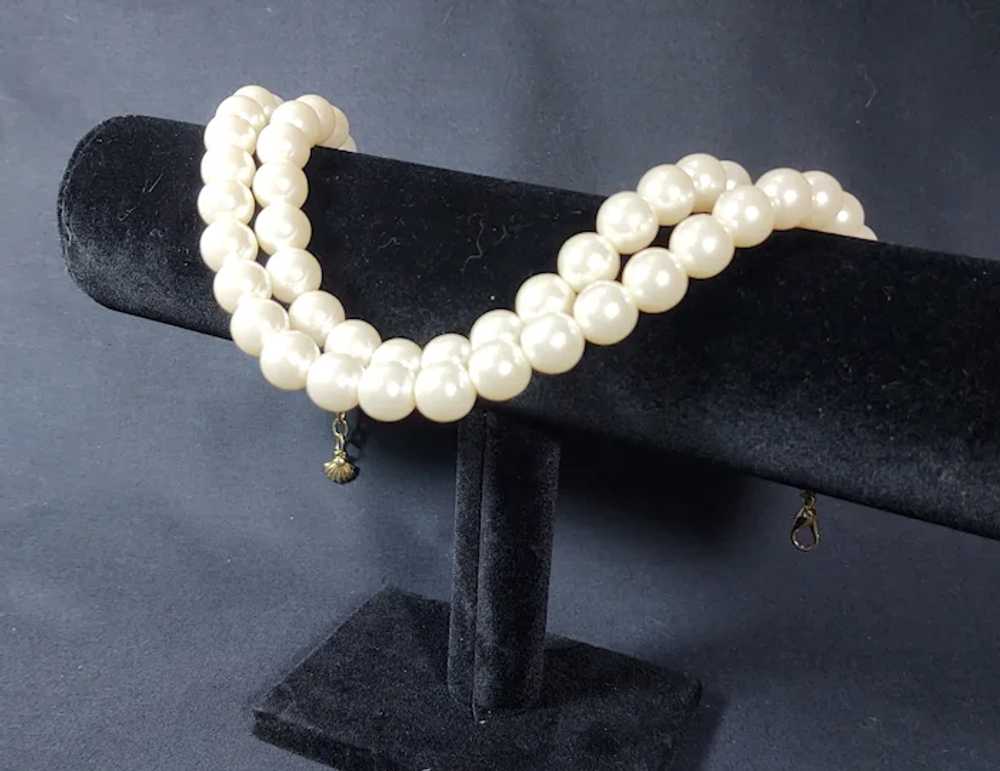 Imitation Double Strand Pearl Necklace w/Gold Ton… - image 7
