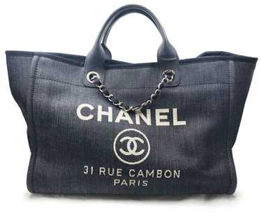 Chanel Large Deauville Canvas Pearl Ecru Beige Tote Bag