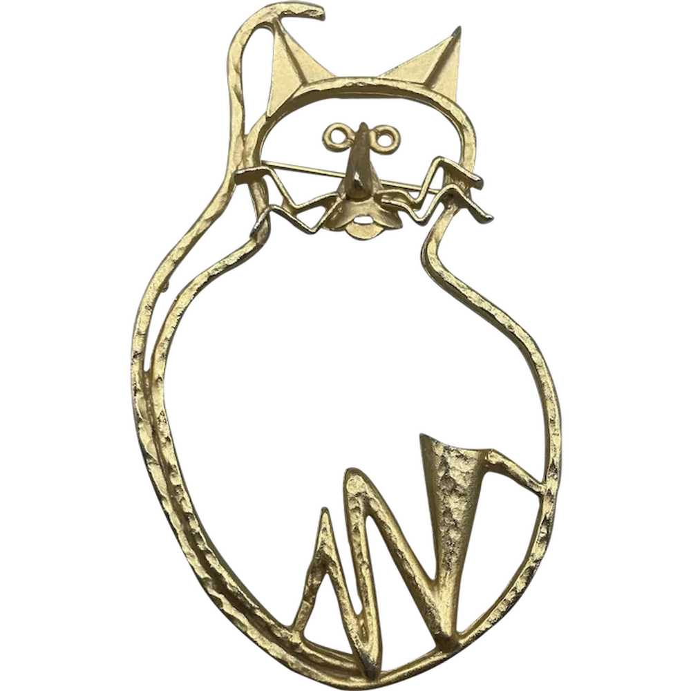 Vintage Abstract Big Fat Cat Pin Brooch Openwork … - image 1