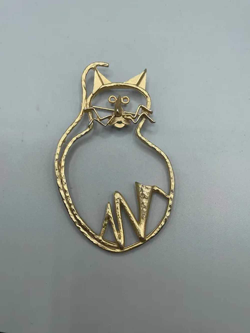 Vintage Abstract Big Fat Cat Pin Brooch Openwork … - image 2