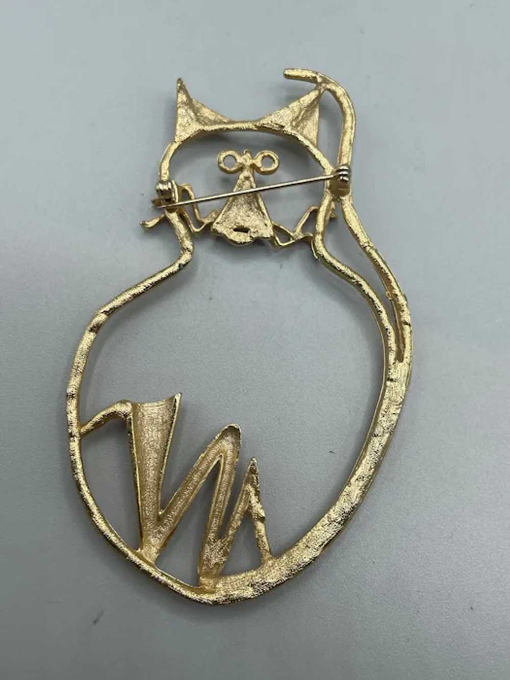 Vintage Abstract Big Fat Cat Pin Brooch Openwork … - image 7