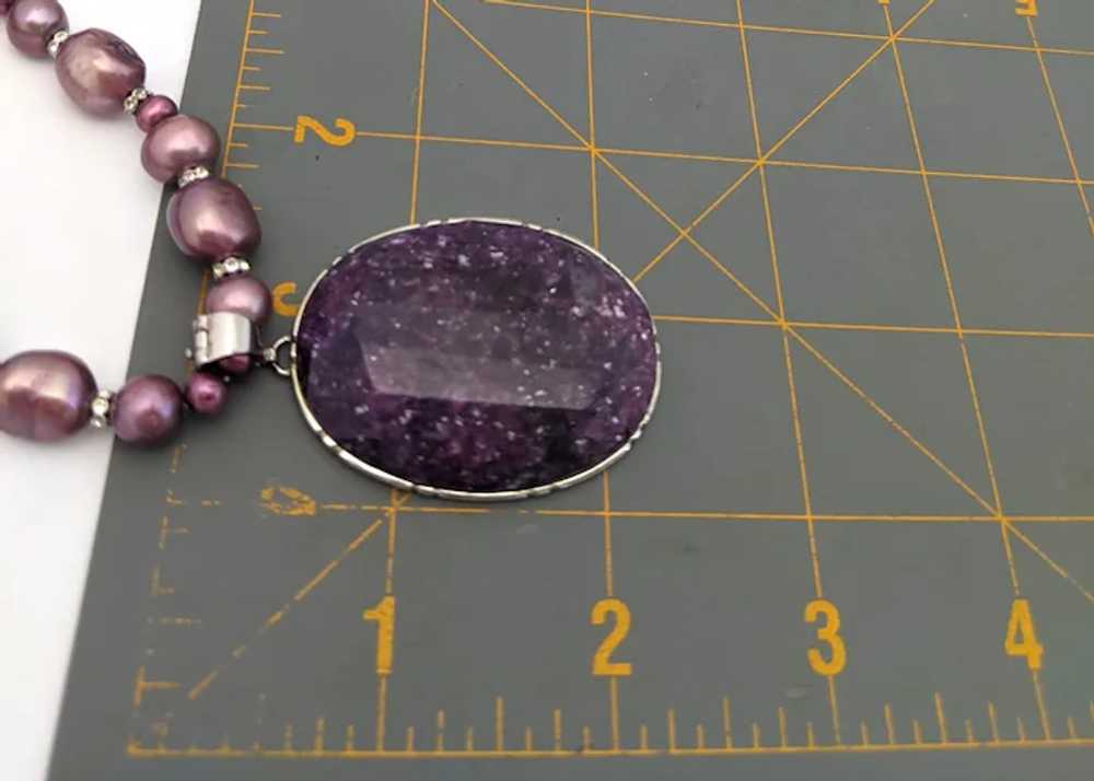 925 Sterling Silver Purple Pendant Beaded Gemston… - image 8
