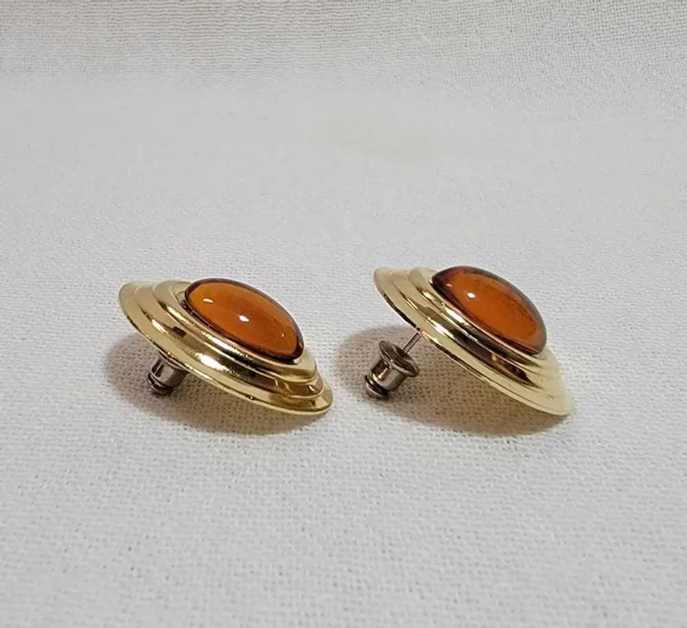 Vintage goldtone and imitation amber earrings - image 12