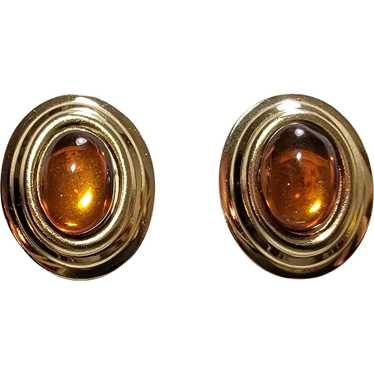 Vintage goldtone and imitation amber earrings - image 1