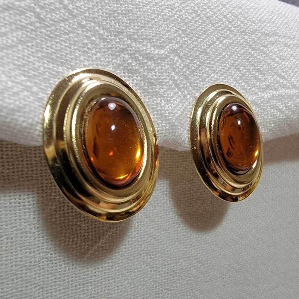 Vintage goldtone and imitation amber earrings - image 6