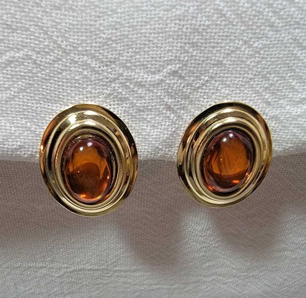 Vintage goldtone and imitation amber earrings - image 8