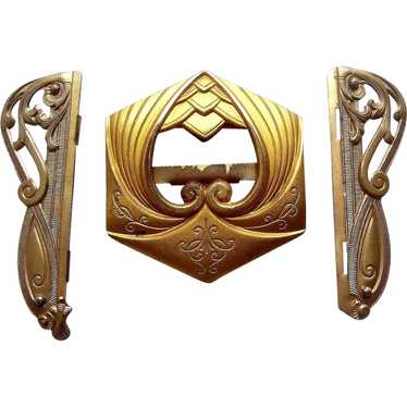 Two Art Nouveau belt or sash buckles in gilded re… - image 1