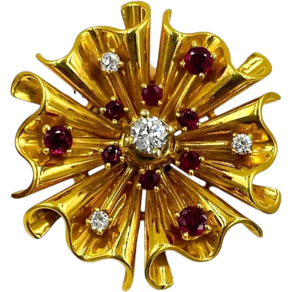 1940's Retro 14k yellow Gold Diamond Ruby Starbur… - image 1