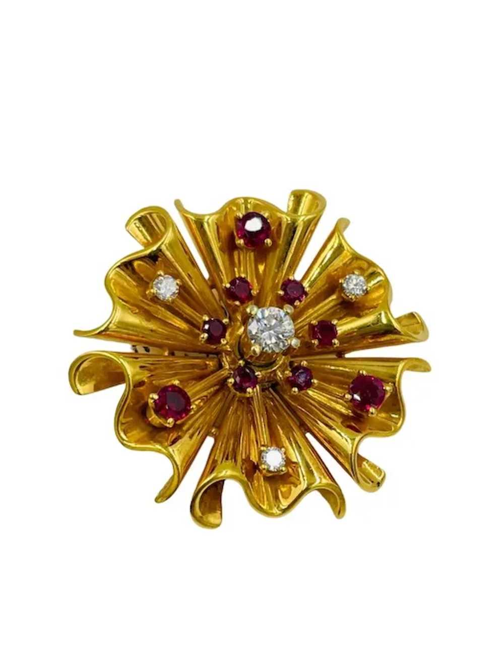 1940's Retro 14k yellow Gold Diamond Ruby Starbur… - image 2