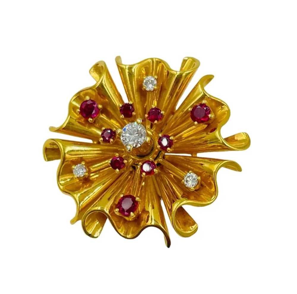 1940's Retro 14k yellow Gold Diamond Ruby Starbur… - image 3