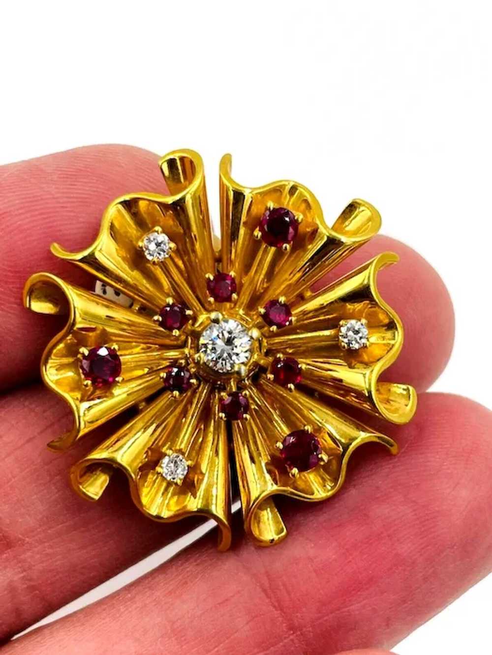1940's Retro 14k yellow Gold Diamond Ruby Starbur… - image 7
