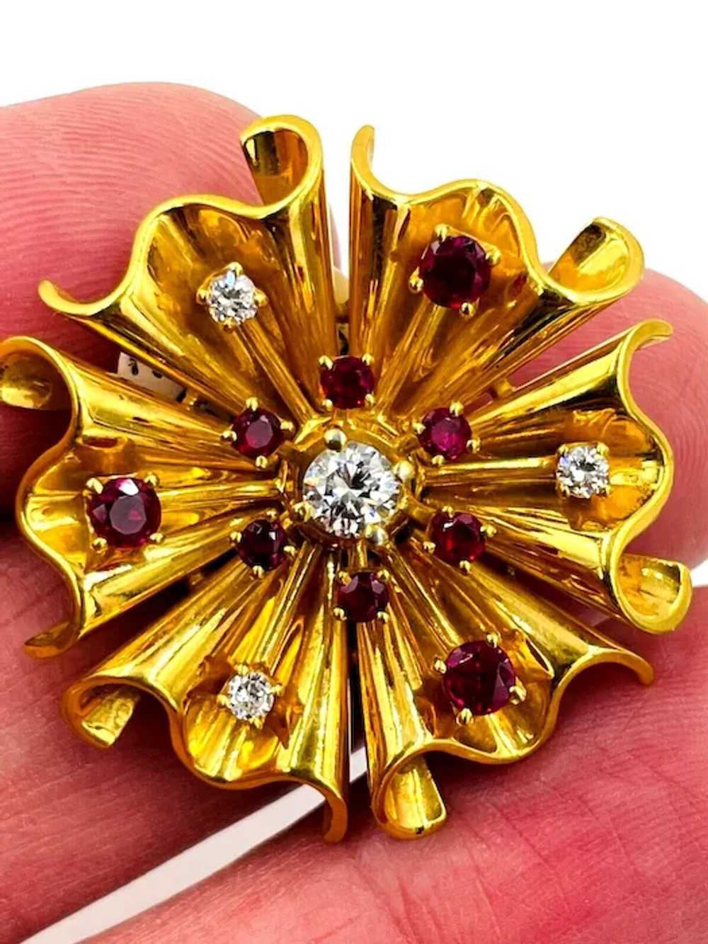 1940's Retro 14k yellow Gold Diamond Ruby Starbur… - image 8