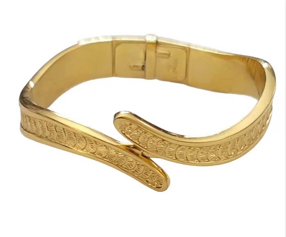 Monet Gold Tone Hinged By Pass Bangle Bracelet, S… - image 10