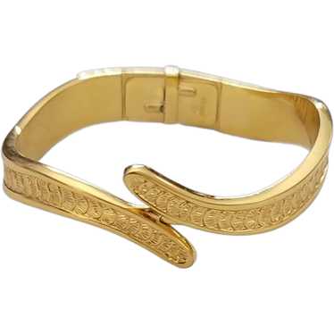 Monet Gold Tone Hinged By Pass Bangle Bracelet, S… - image 1