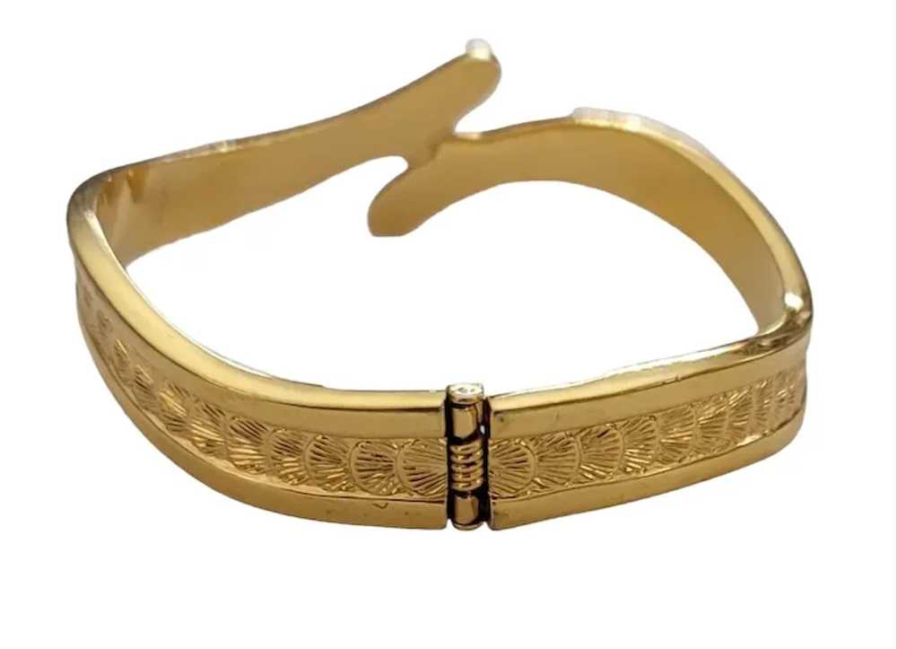 Monet Gold Tone Hinged By Pass Bangle Bracelet, S… - image 5