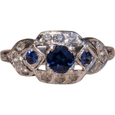 Antique Filigree Ring with Sapphires and Diamonds