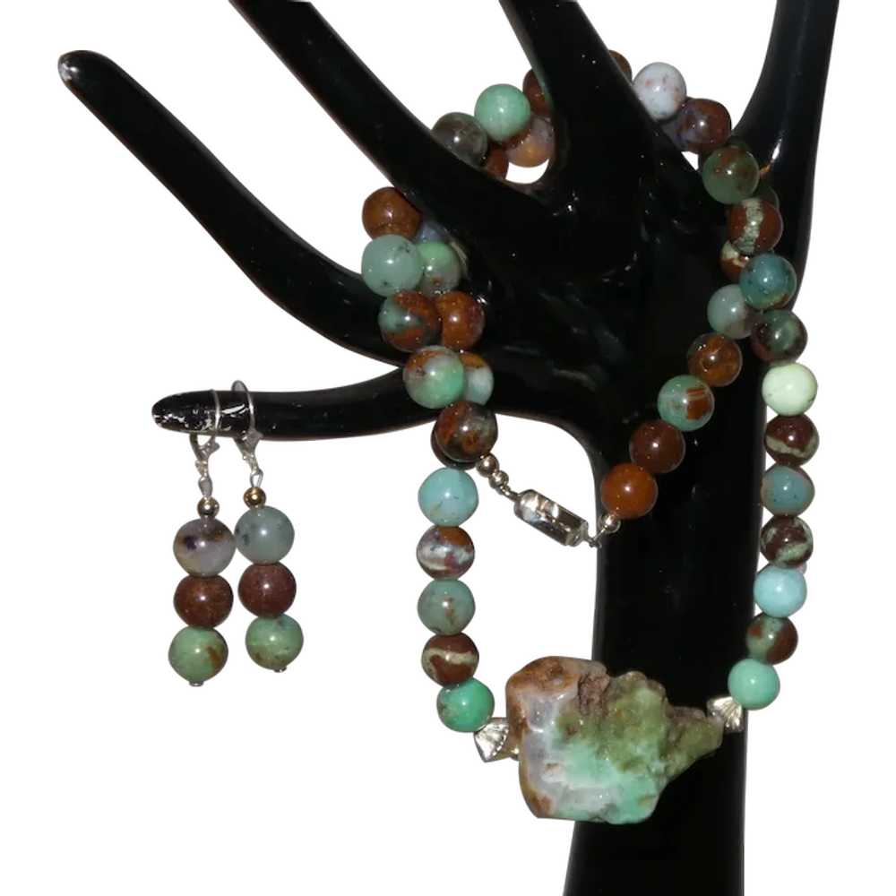 Chrysoprase Beaded Necklace with Sterling Silver … - image 1