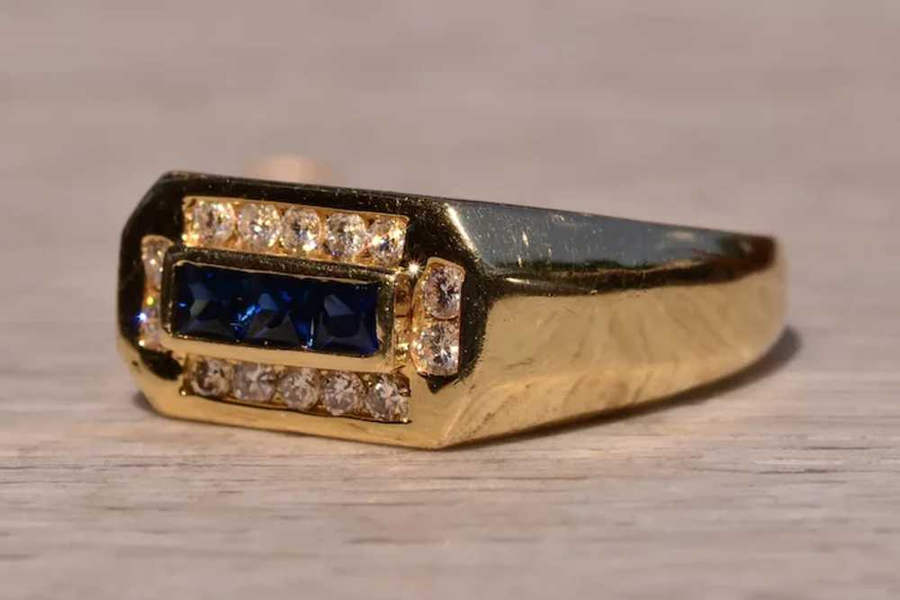 French Cut Sapphire and Diamond Gentlemans Ring - image 2