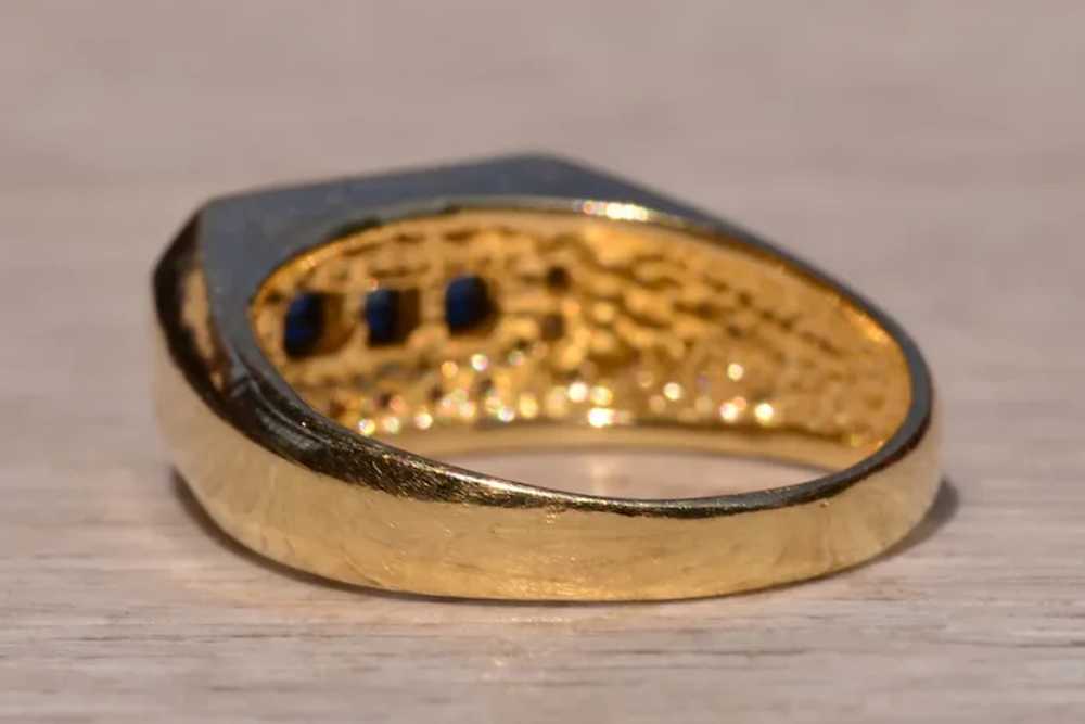 French Cut Sapphire and Diamond Gentlemans Ring - image 3