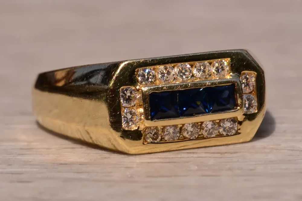 French Cut Sapphire and Diamond Gentlemans Ring - image 5