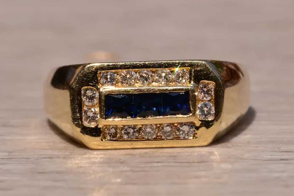 French Cut Sapphire and Diamond Gentlemans Ring - image 6