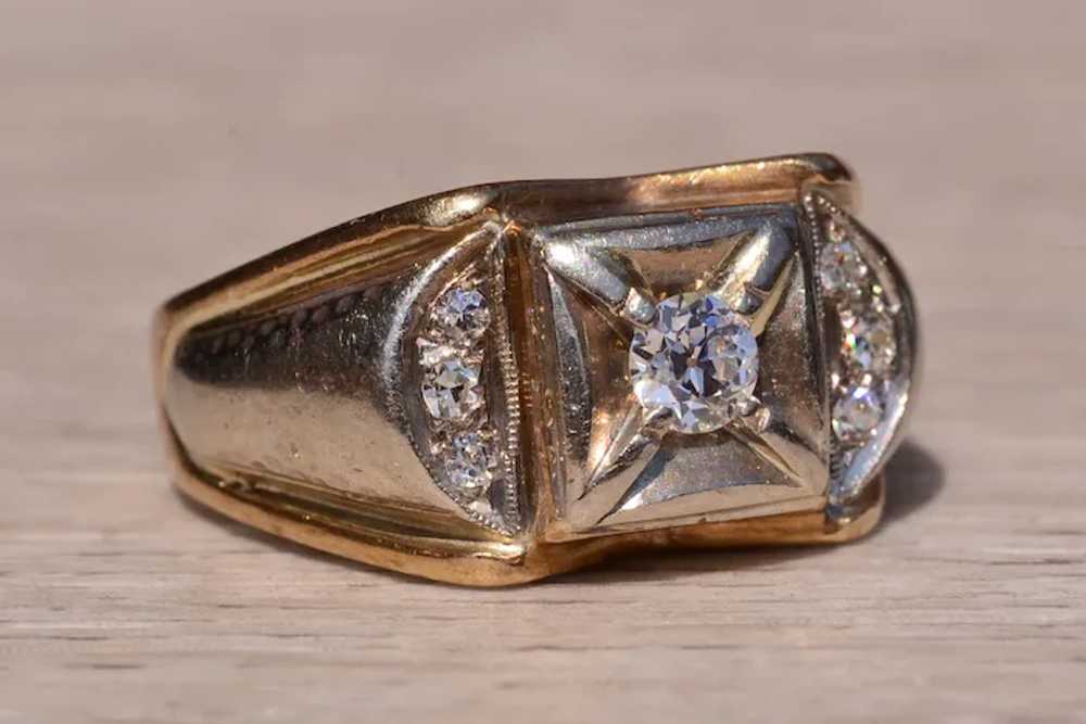 Vintage Gentleman's Diamond Ring in Yellow and Wh… - image 5