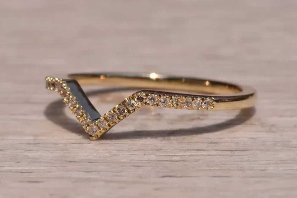 Yellow Gold Diamond Chevron Band - image 2