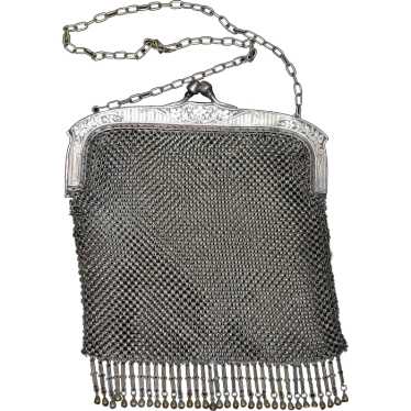 German G. Silver Mesh / Chainmail Purse with Flor… - image 1