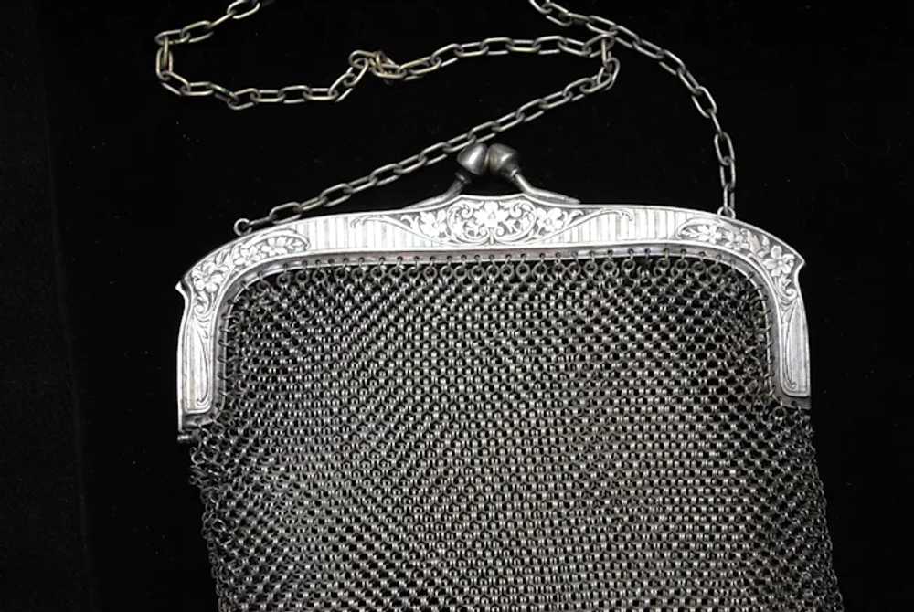 German G. Silver Mesh / Chainmail Purse with Flor… - image 2