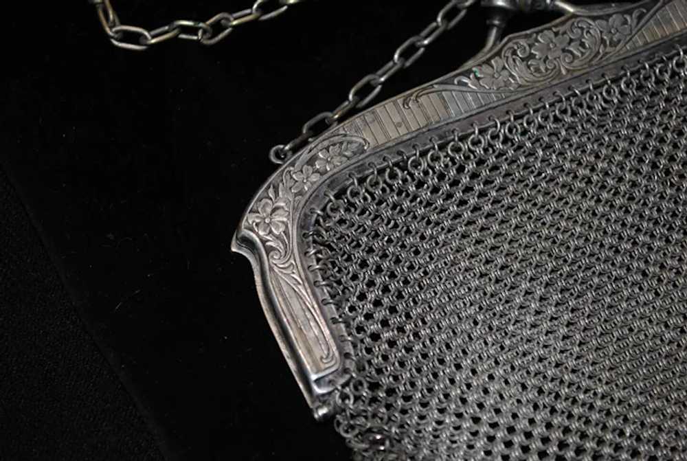 German G. Silver Mesh / Chainmail Purse with Flor… - image 3