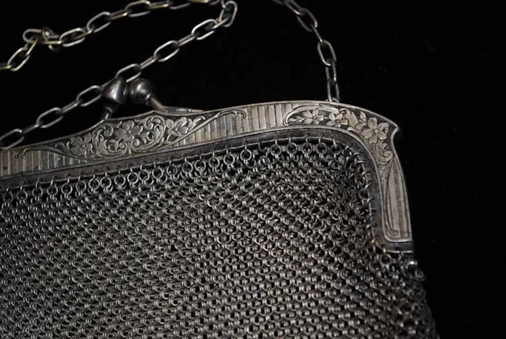 German G. Silver Mesh / Chainmail Purse with Flor… - image 4