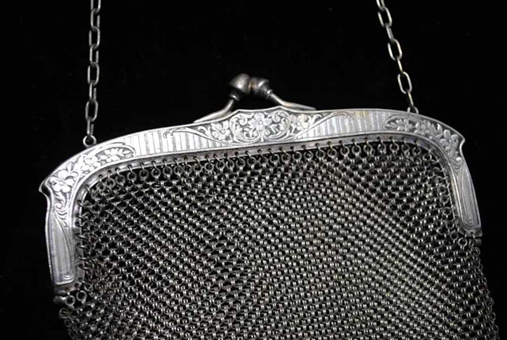 German G. Silver Mesh / Chainmail Purse with Flor… - image 7