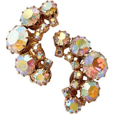 Gorgeous AURORA AB Rhinestone Vintage Clip Earrin… - image 1