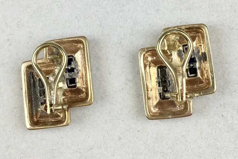 Mid-Century Retro 14K Sapphire Diamond Earrings - image 6