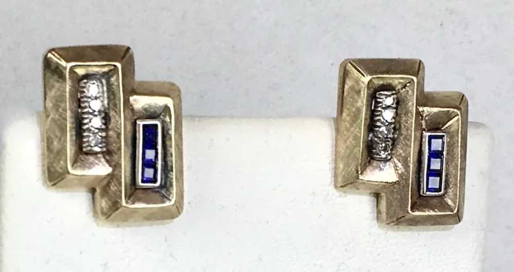 Mid-Century Retro 14K Sapphire Diamond Earrings - image 8