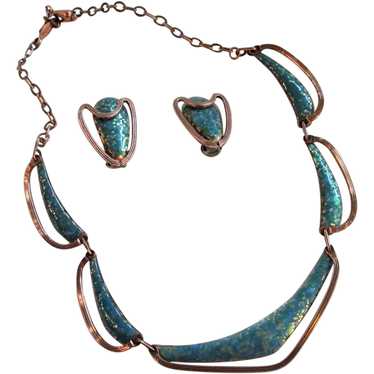Matisse Blue "Dawn" Linked Necklace and Clip-on E… - image 1