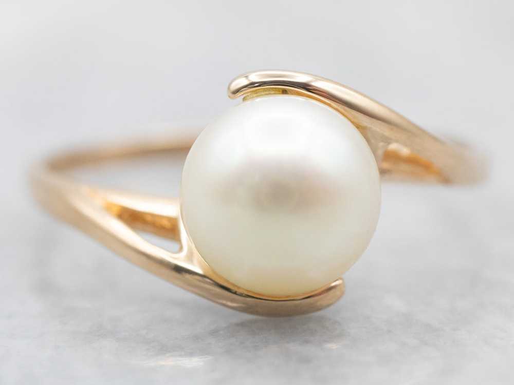 Yellow Gold Pearl Bypass Ring - image 1