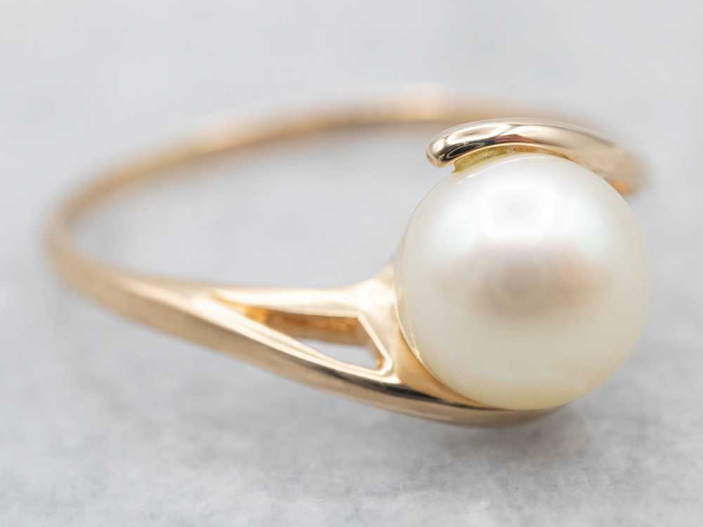 Yellow Gold Pearl Bypass Ring - image 2