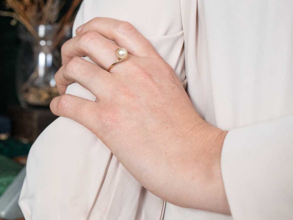 Yellow Gold Pearl Bypass Ring - image 4