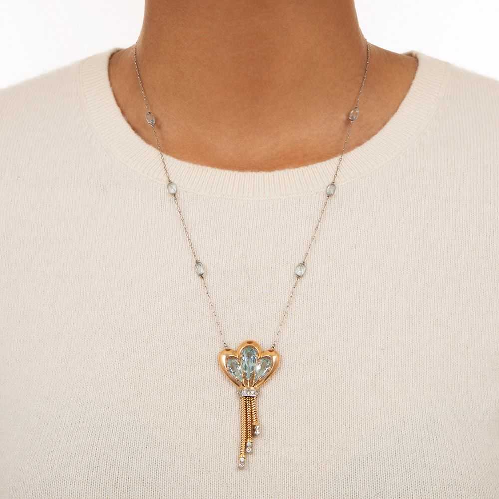 Retro Aquamarine and Diamond Necklace - image 3