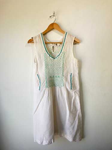 Local Brand White w Green Embroidery Dress - image 1