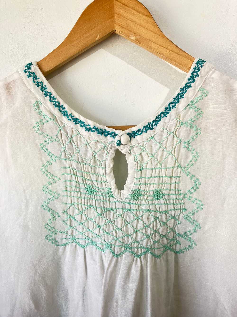 Local Brand White w Green Embroidery Dress - image 2