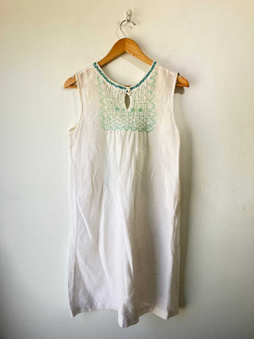 Local Brand White w Green Embroidery Dress - image 3