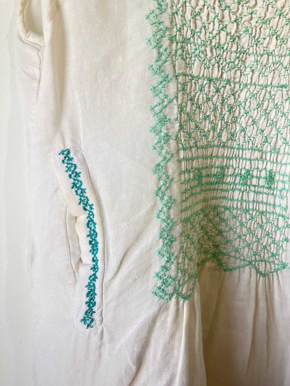 Local Brand White w Green Embroidery Dress - image 4